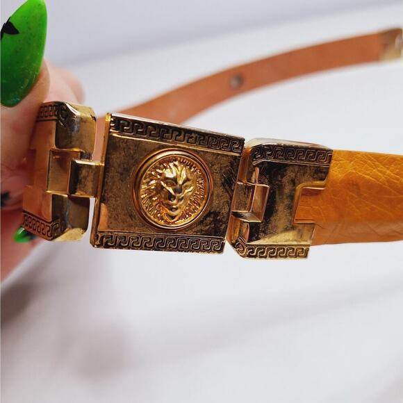 Wild West Belt Ostrich Leather Lion Greek Key Meander Yellow Gold Western 38 USA - Picture 11 of 13